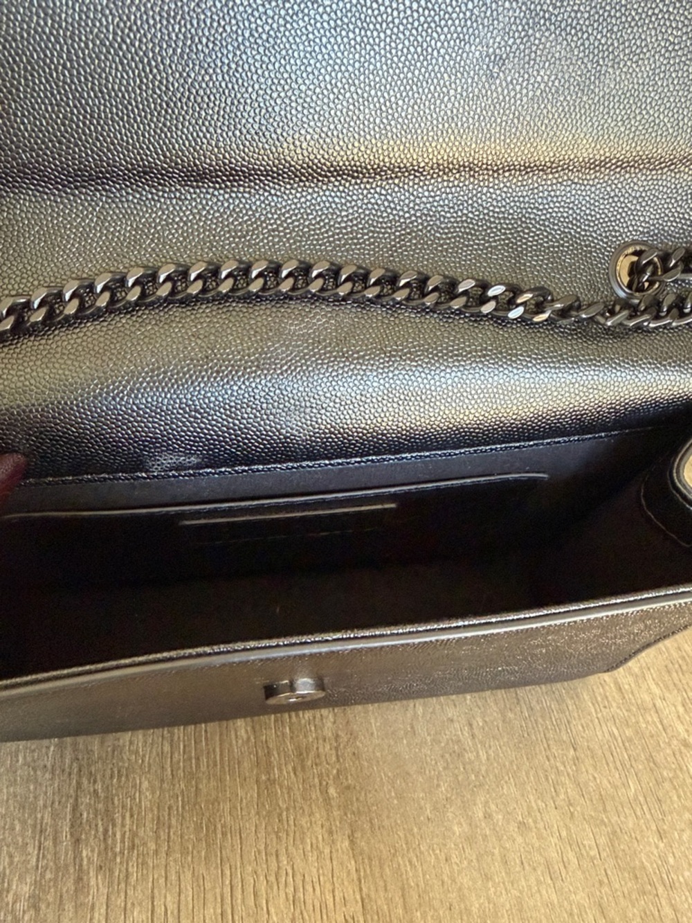 Saint Laurent Black Pebbled Leather YSL Chain Shoulder Bag - Picture 5 of 11